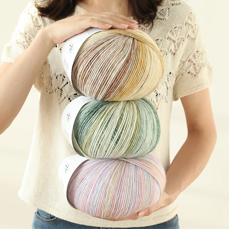 SHIKE 200g/Ball Gradient Rainbow Color Autumn Winter Sweater Scarf Hat Hand Knitting Hook Bar Needle Wool Cotton Yarn