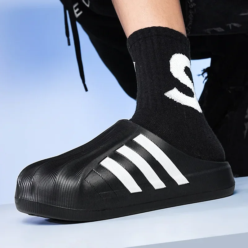 New Black And White Shell Head Half Cover Slippers For Men Women's Lightweight Thick Bottom Versatile Trendy Campus Style EVA Sl image 4