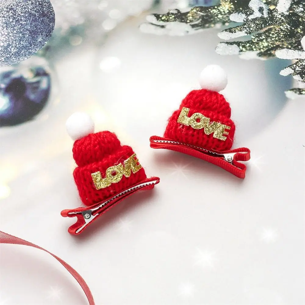 Merry Christmas Decor Christmas Hat Hairpin Santa Claus Sequin Children Christmas Hair Clip Mini Knitted Hat Red Barrette