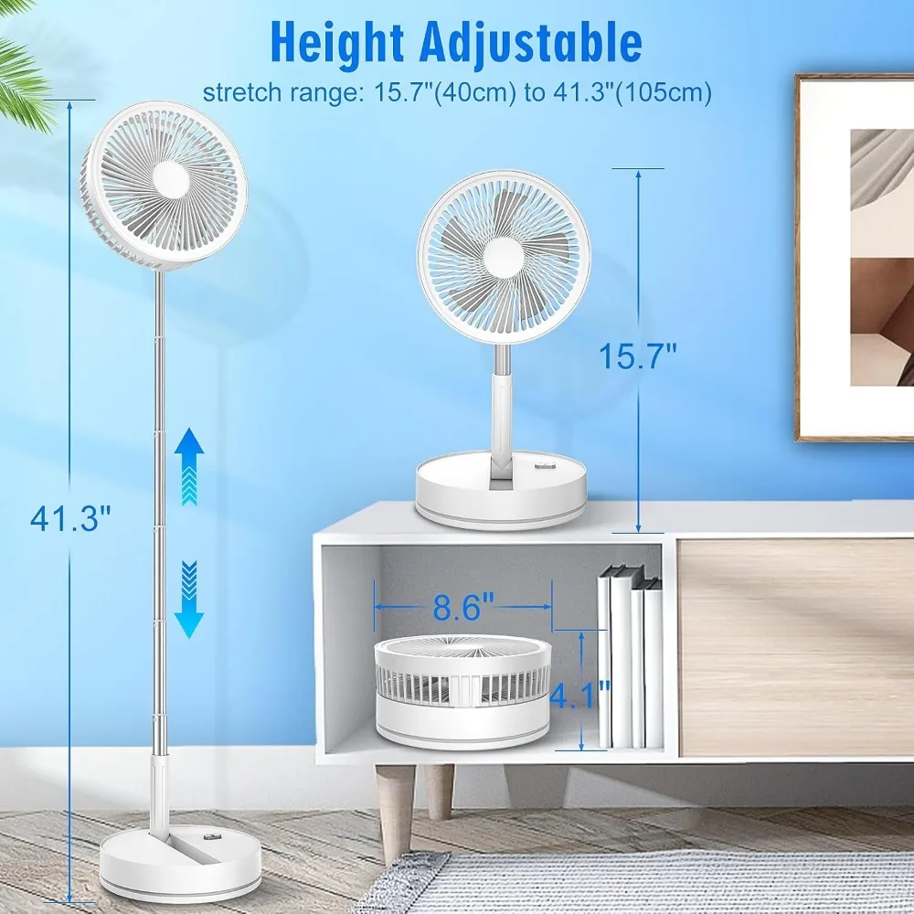 Ventilador oscilante de 9 pulgadas con mando a distancia, batería recargable de 7200mAh, ventilador de viaje plegable para suelo alto, ventilador de cama plegable Con Pedestal