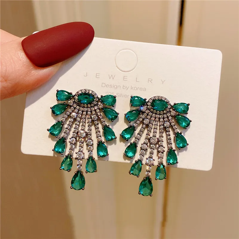 Stud Drop Earrings For Women S925 Silver Needle Created Emerald Green Water Drop Gemstone Fine Vintage Jewelry Party Accessories