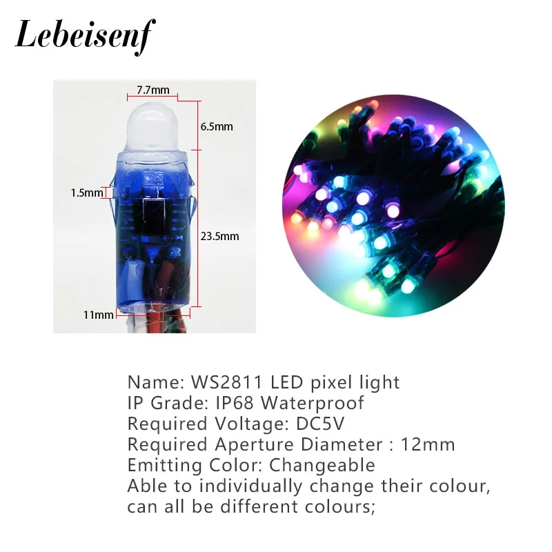 100 sztuk/partia 12mm WS2811 2811 IC RGB LED pikseli moduł światła IP68 5V wakacje/boże narodzenie/festiwal