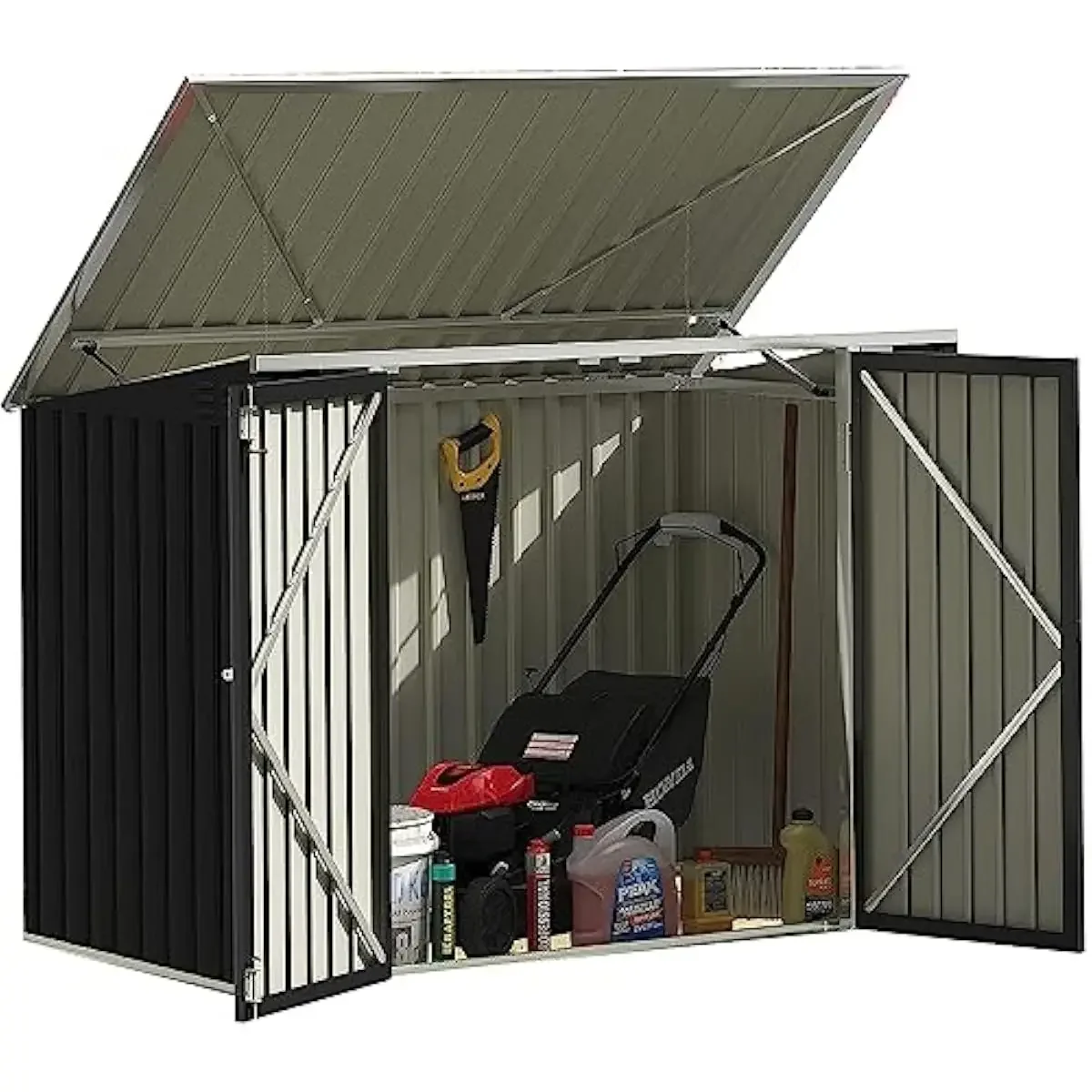 Outdoor Steel Storage Unit 69.3 x 39.4 x 52.4 Inches with Galvanized Corrosion-Resistant Frame Slow-Close Hydraulic Lid Dual Cha