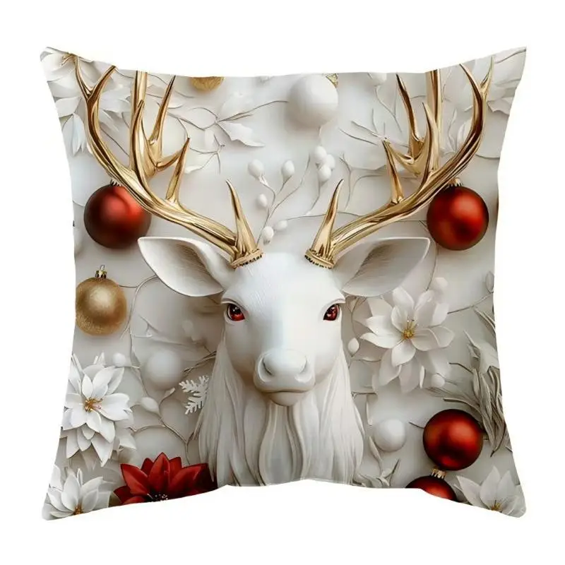 2D Christmas Pillow Cover Happy 2026 New Year Living Room Decorations Xmas Home Decor Christmas Characters Floral Pattern Pillow