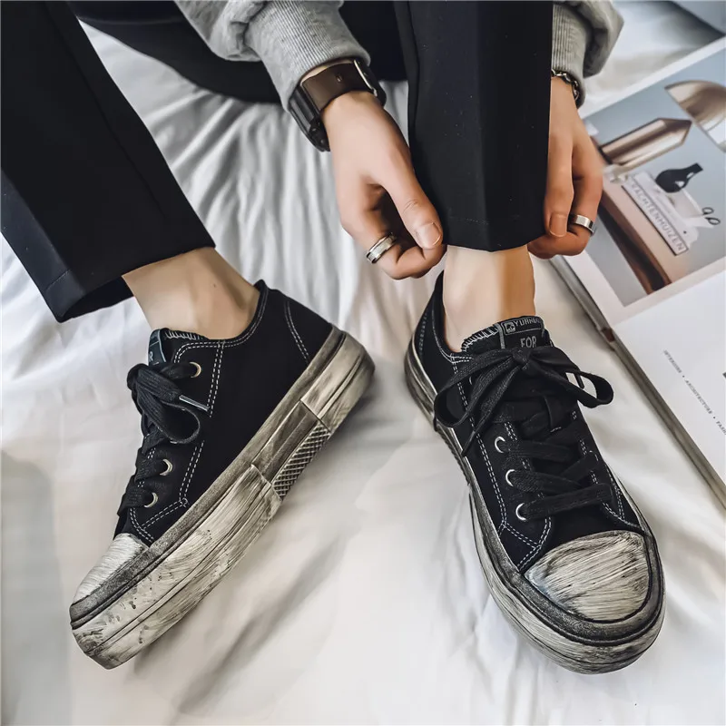 

Black Four Seasons Men's Cloth Shoes Fashionable retro Make dirty style Leisure Outdoor Party Street walking youth shoes