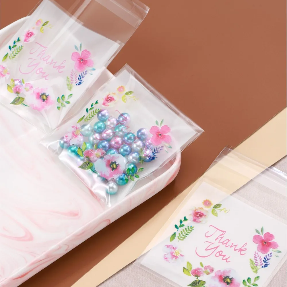100Pcs/lot Plastic Thank you Cookie&Candy Self-Adhesive Bags for Gift Jewelry Packaging