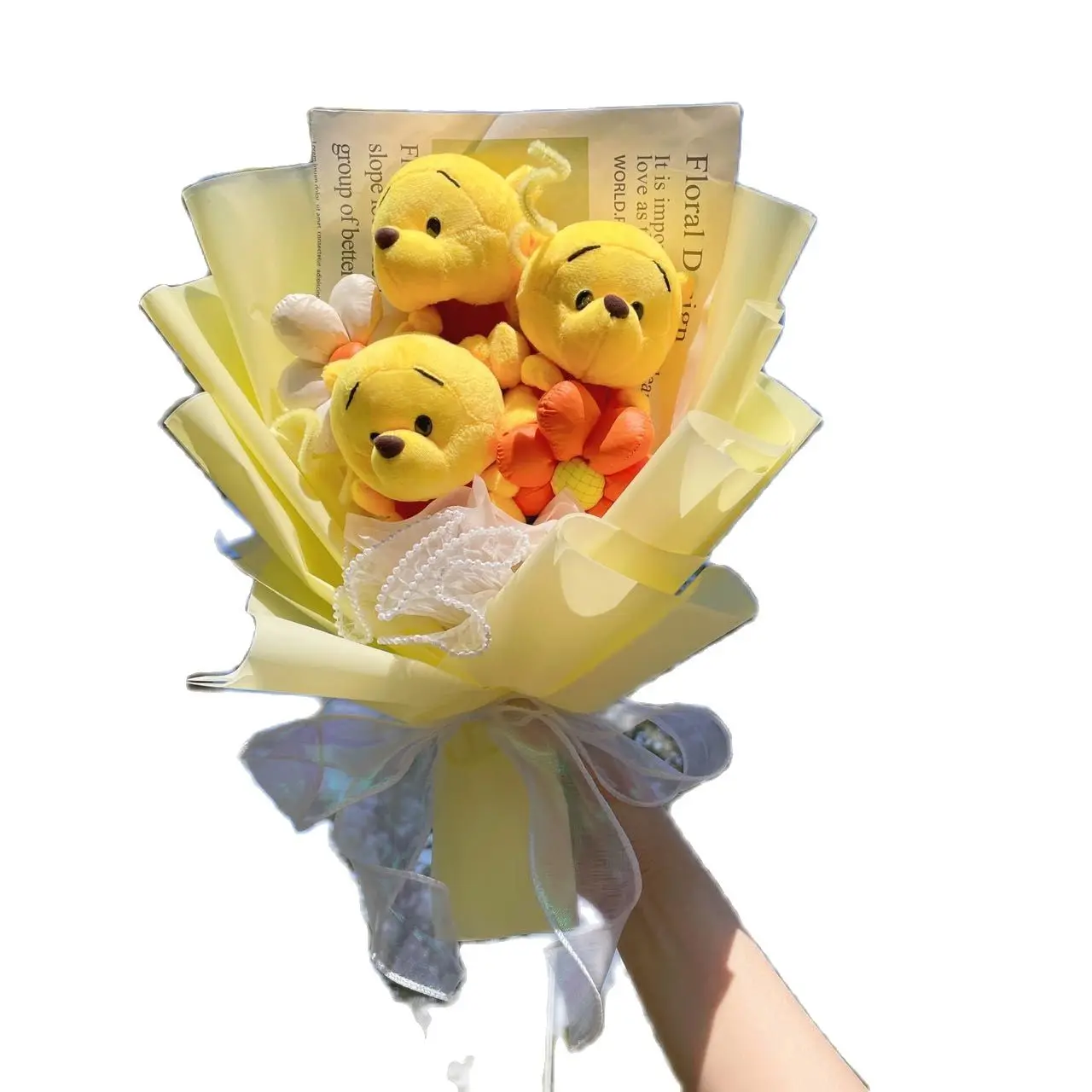 Poupée en peluche Winnie l'ourson, jouet de dessin animé, Bouquet de fleurs fait à la main, cadeaux de mariage, de saint-valentin, de noël, de
