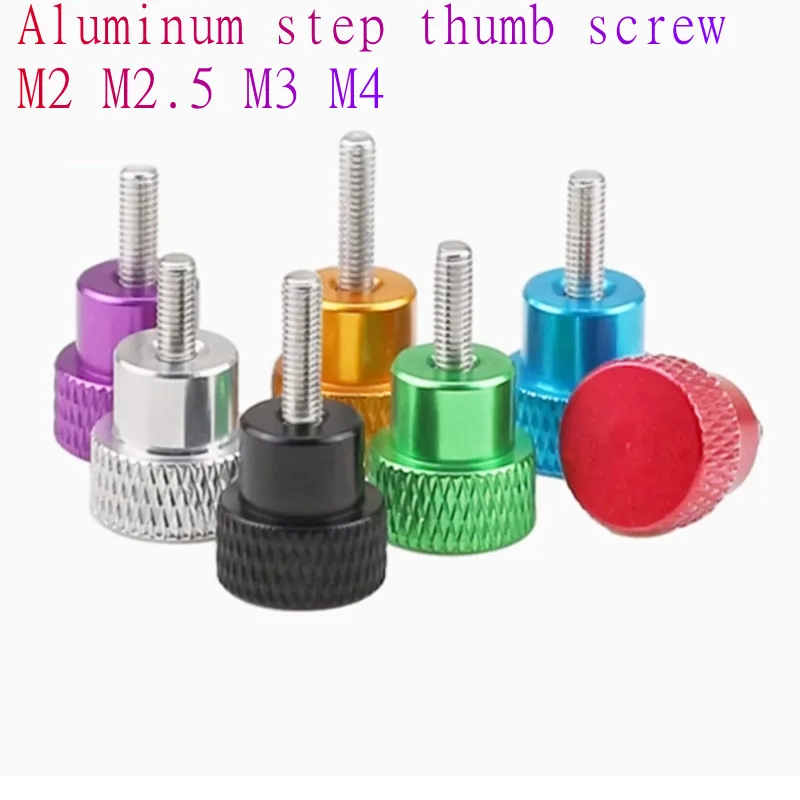 20PCS Aluminum Step Head Thumb Screw M2 M2.5 M3 M4 colourful staniless steel thread Hand tighten  Screws