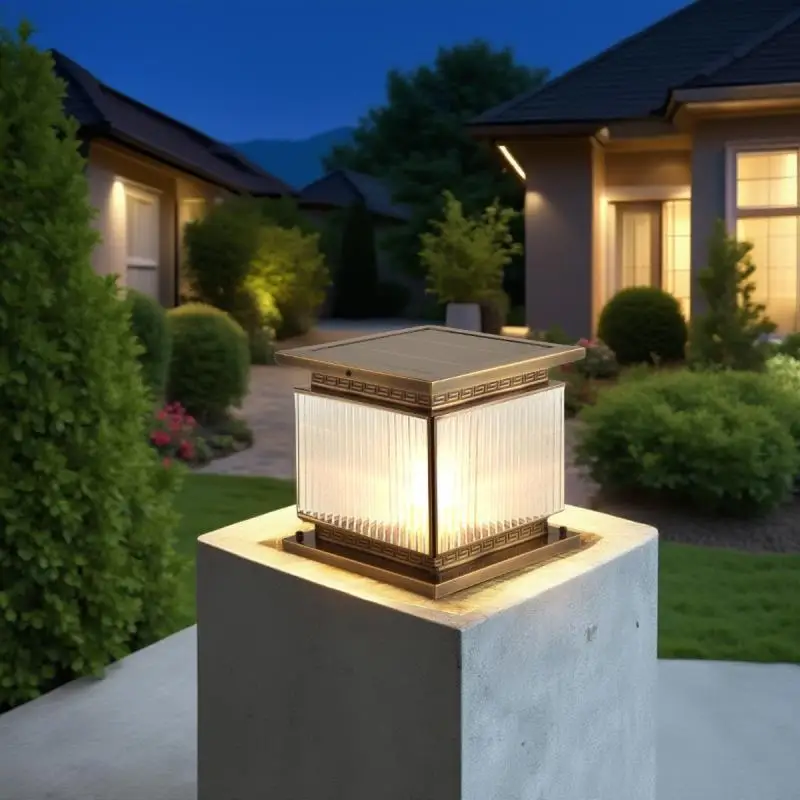 

Pure copper solar column headlight courtyard new Chinese villa wall gate