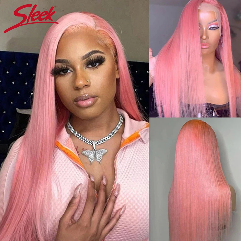 Sleek Pink Lace Wig Brazlian Silky Straight Lace Front Part Wigs For Women Natural Remy Ombre TT2- Pink Human Hair Lace Part Wig