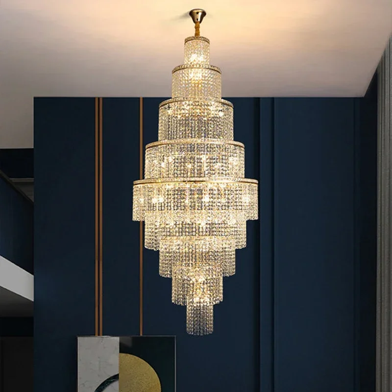 Luxury modern crystal chandelier for staircase large living room cristal lamp gold home decor hanging light villa loft lustres