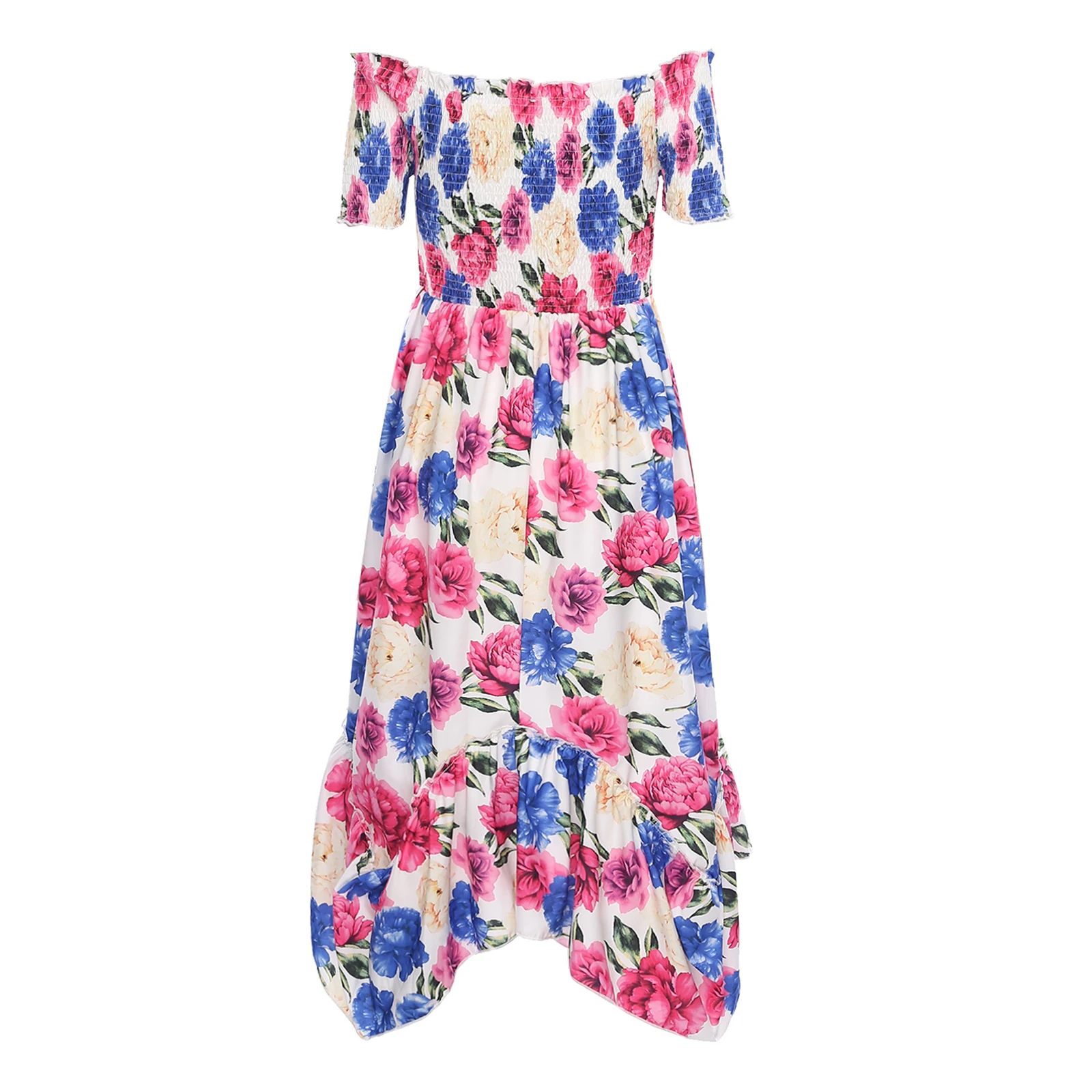 Vestidos florais femininos fora do ombro bainha irregular boho vestido casual praia férias festa vestido de verão feminino roupões de cintura alta