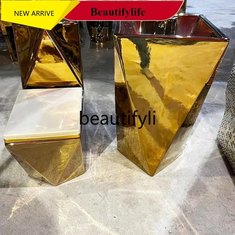 ab01    European style golden toilet column type wash basin light luxury toilet column basin wash basin