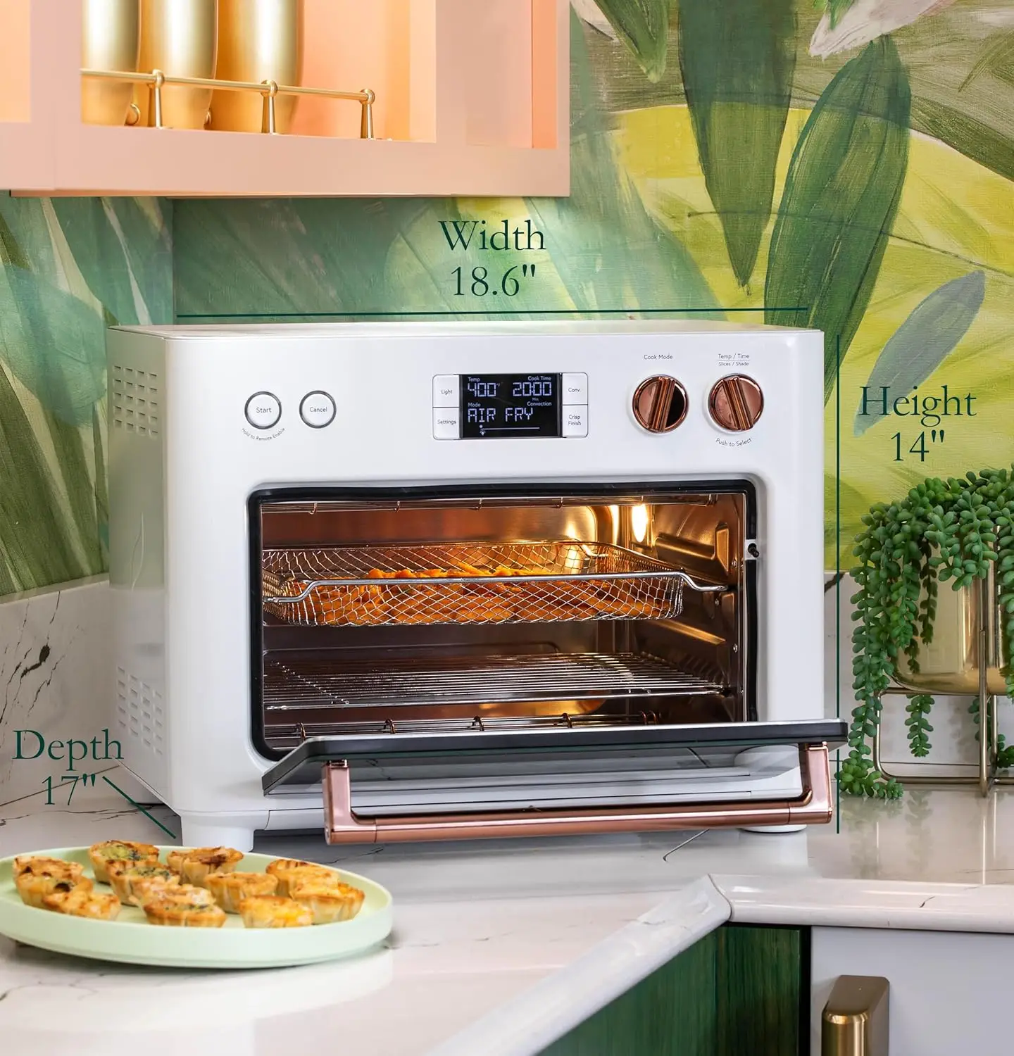 Oven with 14 essential cooking modes, including Air Fry, CrispFinish, Bake, Broil, Roast, Toast, Pizza