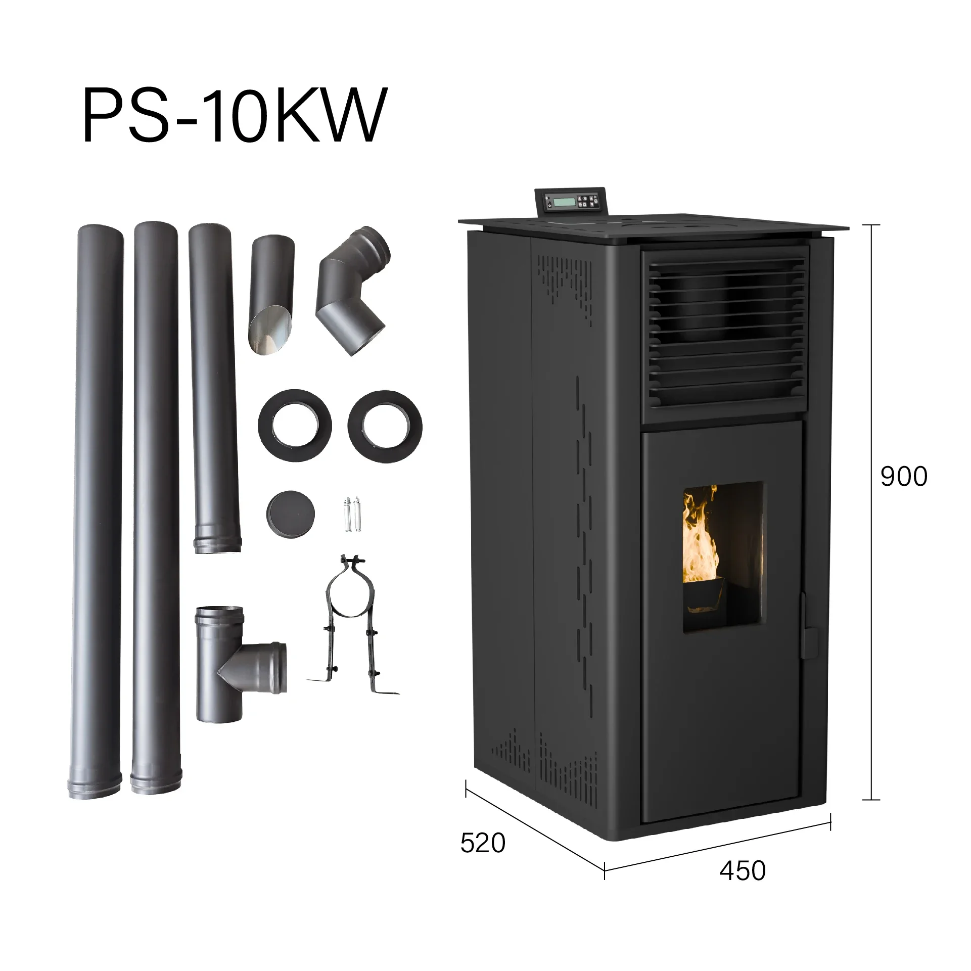 PANSEE PS-100 Modern Steel Pellet Fireplace with Remote Control Smokeless Design for Living Room Indoor Use