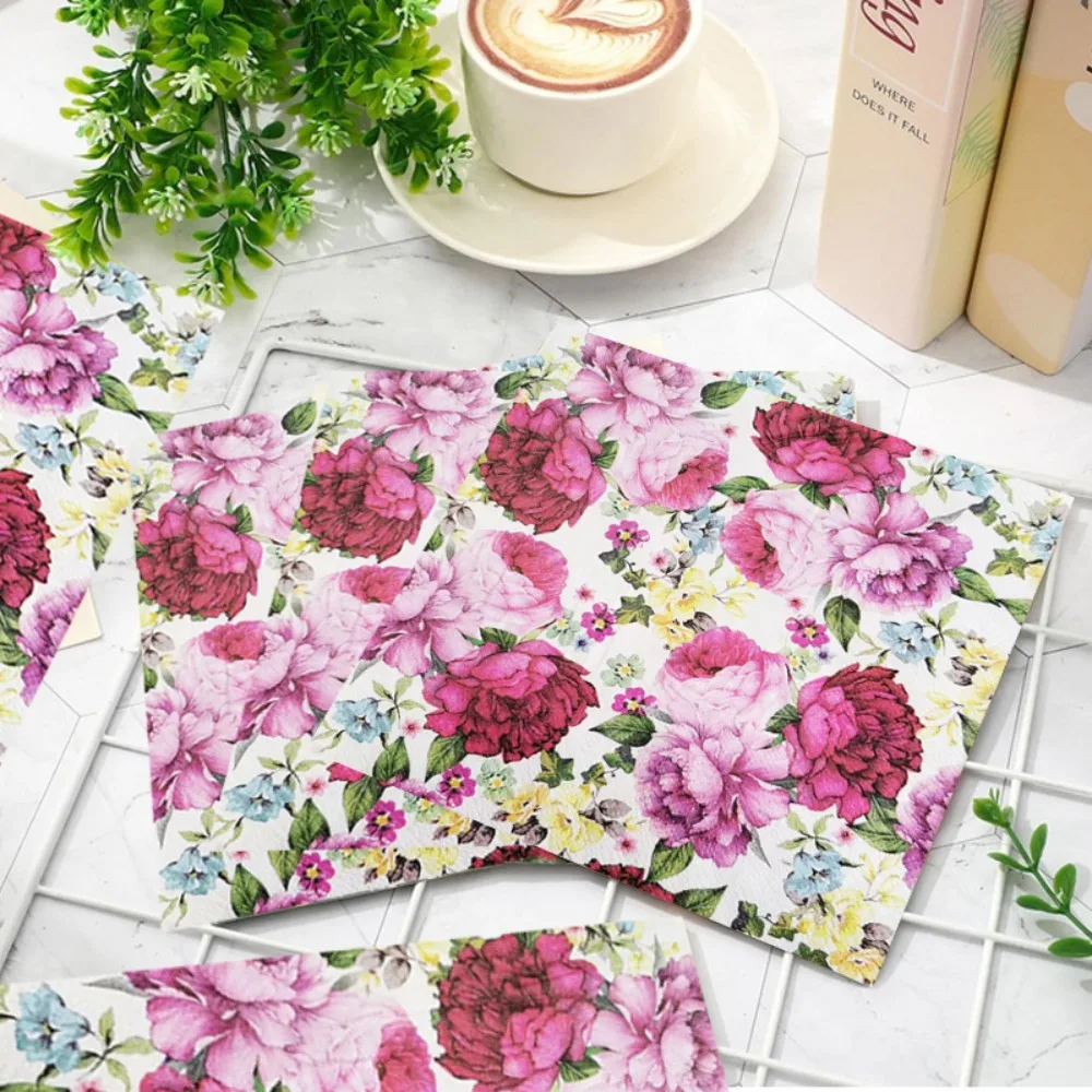 2 paquetes de servilletas de papel desechables con flores, papel de servilleta Floral cuadrado colorido, tejido estampado de dibujos animados de 33cm, decoración de boda