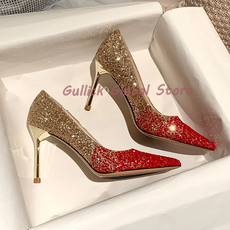 2024 New Arrival Pointed Toe Shallow Bling Stiletto Pumps Summer Dress Casual Wedding Elegant Grace Women Shoes Breathable Cosy