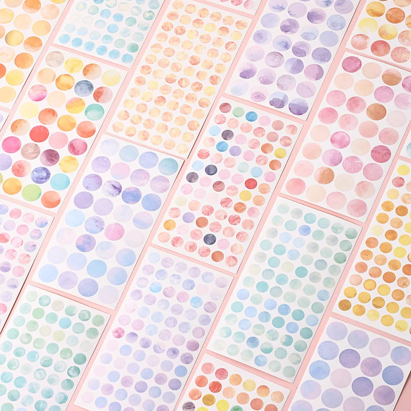 

Набор из 6 штук: Круглые наклейки Kawai Stationery Morandi Watercolor Dot Sticker, простые базовые этикетки для рукоделия, цветные штампы, оптом, милый подарок