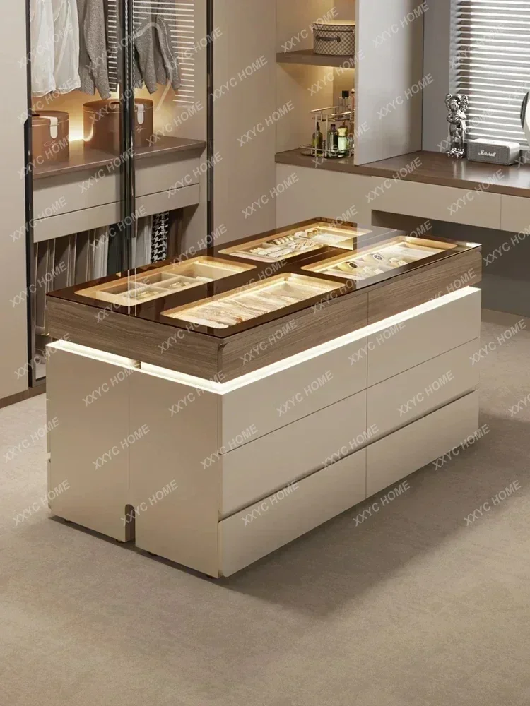 Cloakroom Middle Island Cabinet HighGrade Large Capacity Double-Sided Storage Chest of Drawers Multi-Functional Home with Lights