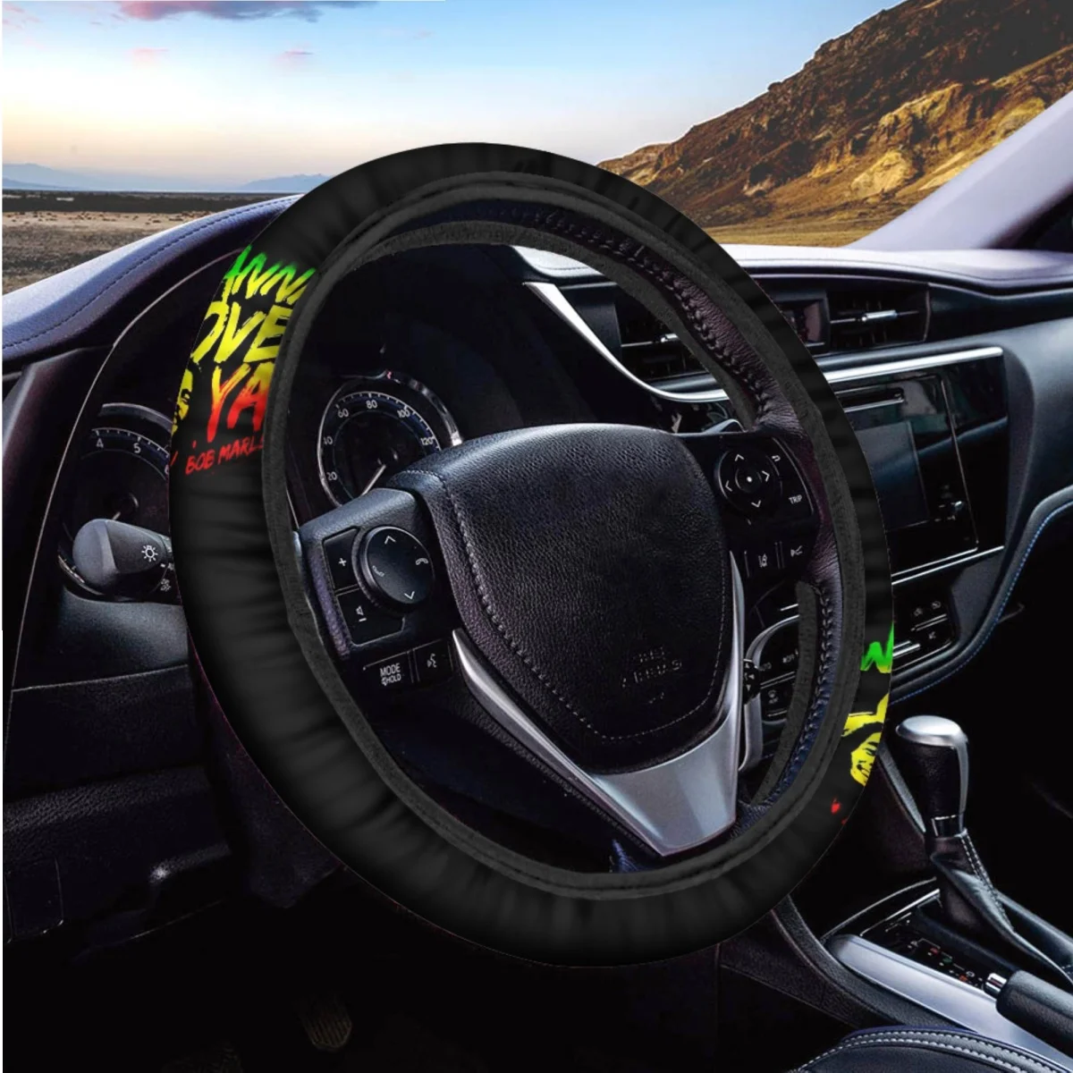 7Pcs Car Accessories Rock Band Singer Bob Marley Front Back Seat Cover Set Easy Installation Seatbelt Steering Wheel Covers New