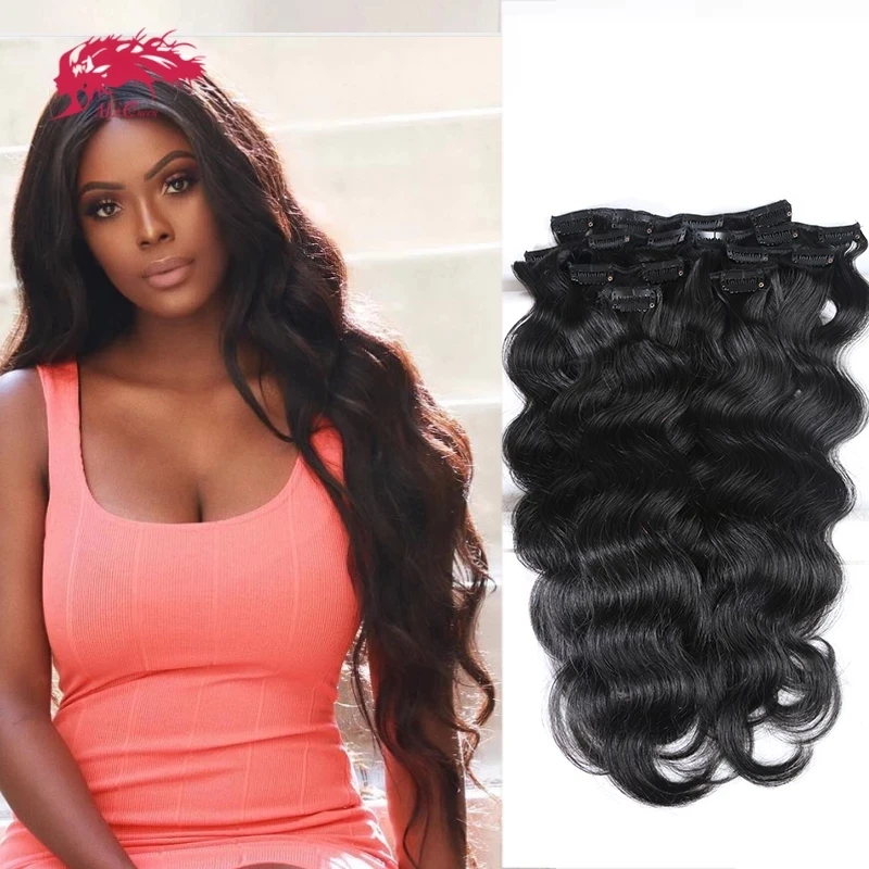 Ali Queen Hair 7pcs/Set Body Wave Clip In Human Hair Extension Ombre Color Blonde 613# 12