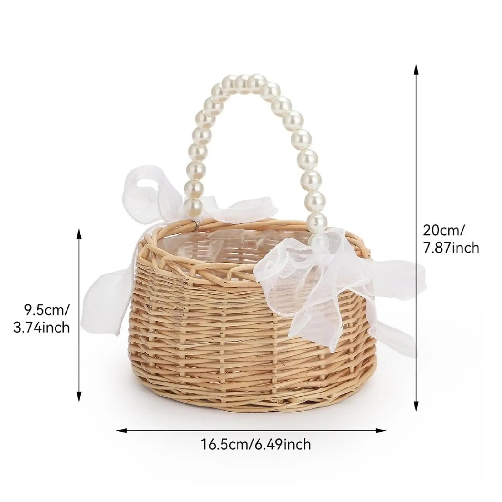 Flower Girl Basket Wedding Flower Basket Picnic Basket with Liner,Wedding Petal Basket Wicker Baskets for Wedding,Home Events view 2