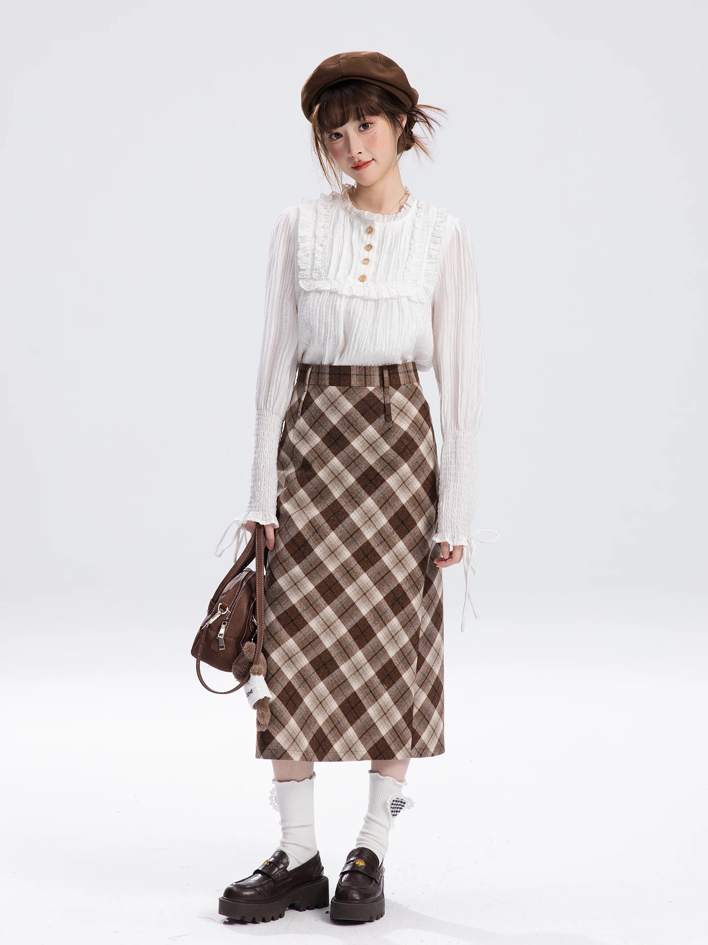 

Sweet Fi L Salt Long College Sle Plaid Woolen Skirt Women's Dr Slimming Skirts High Waist Cotton A-Line Skirts