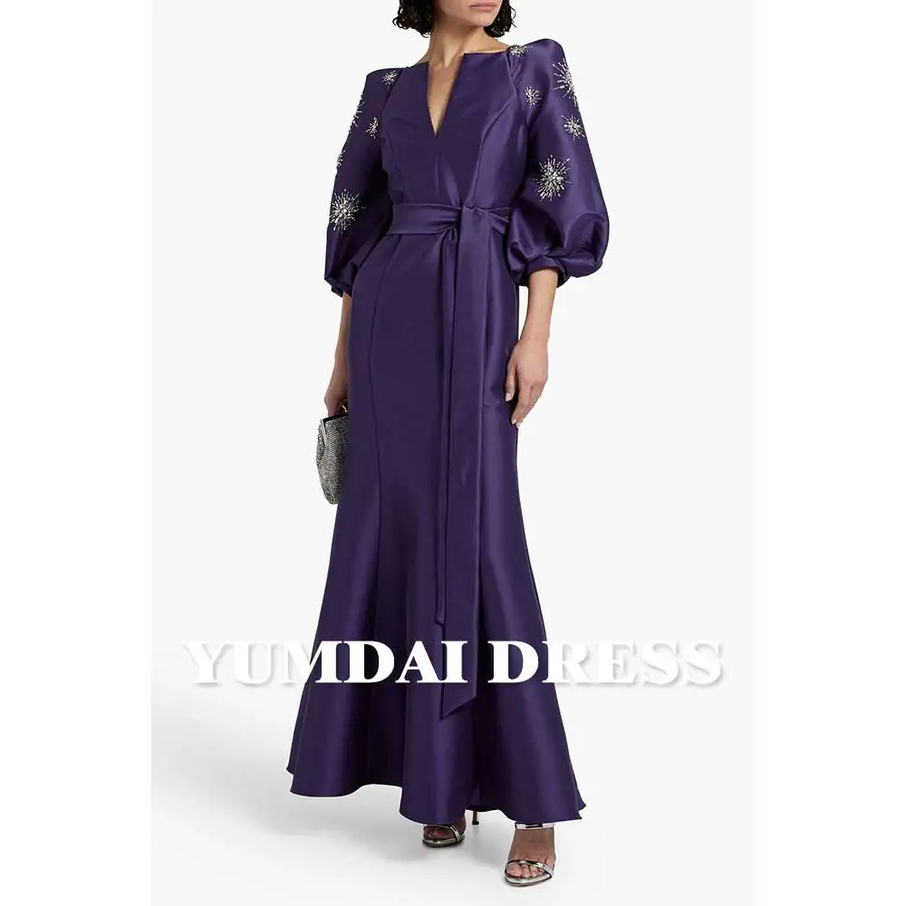 YUMDAI Arabian Burgundy Evening Dress Puff Sleeve Women\'s Wedding Luxury Dubai Formal Party Dress 2024 Special Occasion Mom Gown