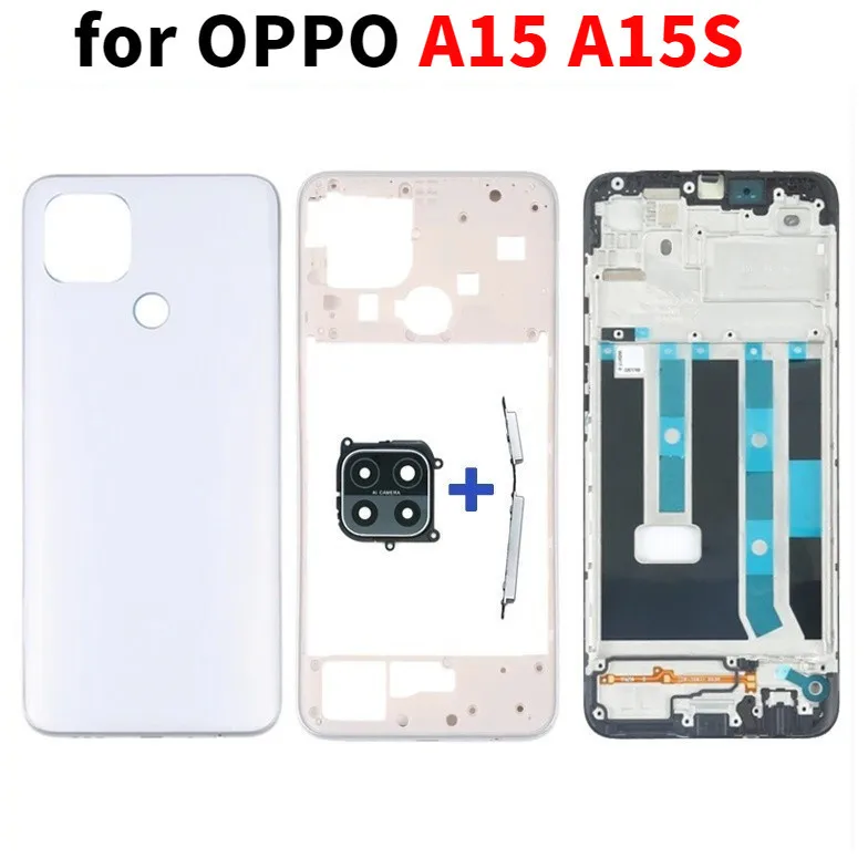 Battery Back Cover Housing For OPPO A15 A15S CPH2179 CPH2185 LCD Front Middle Frame + Camera lens & Side Button