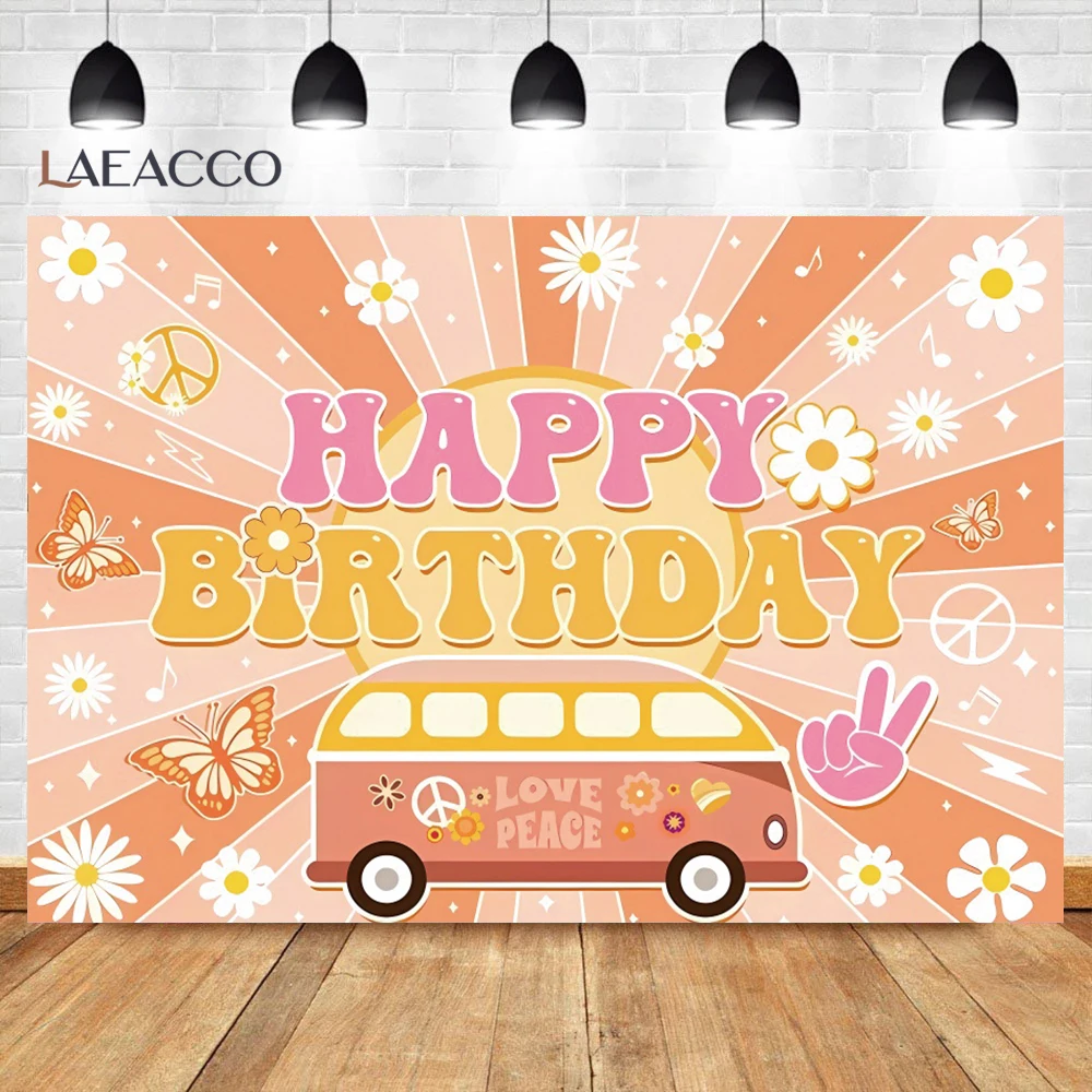 Neonate 1 ° compleanno sfondo Boho arcobaleno colorato margherita pace amore torta Smash Kid Party Decor fotografia sfondo Banner