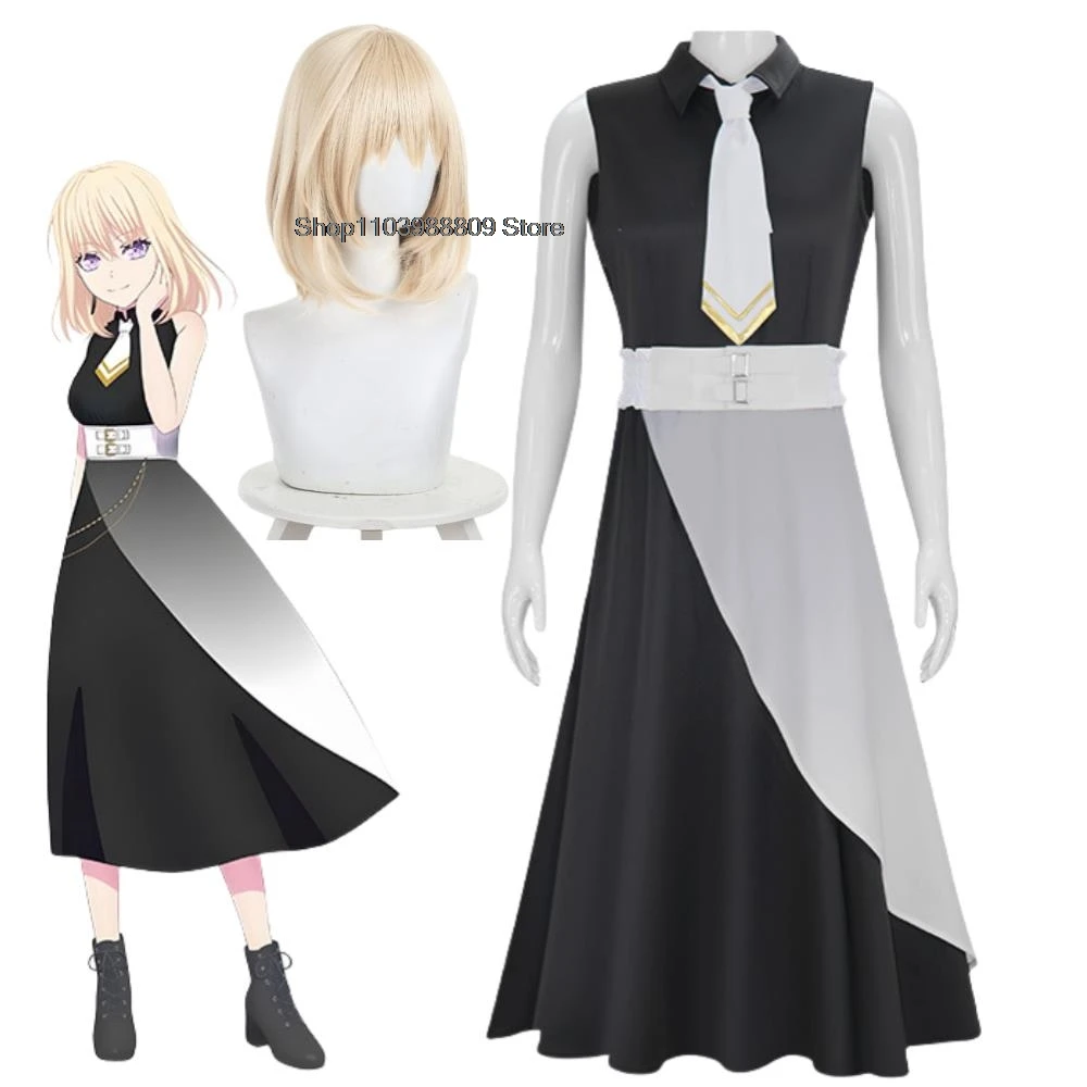 Anime BanG Dream Uika Misumi Costume Cosplay Abito nero senza maniche Parrucca uniforme Festa di Halloween Gioco di ruolo Vestito per donne adulte