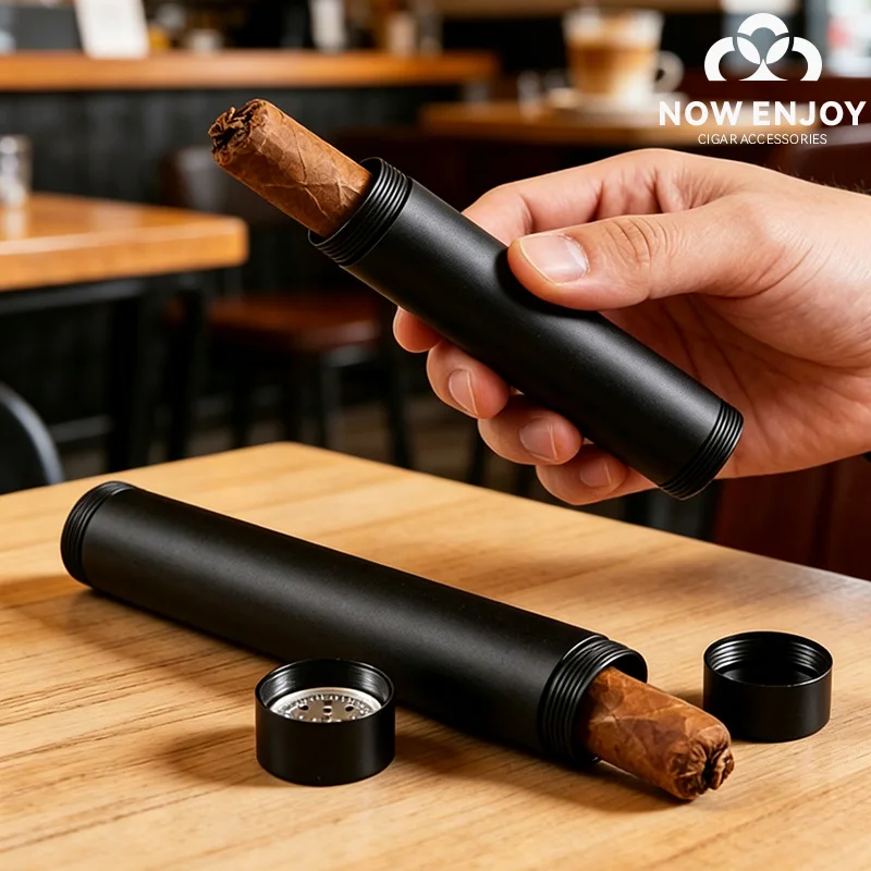 NOW ENJOY 2026 1PC Portable Metal Cigar Tube  Cigar Moisture-retaining Tube Portable Tobacco Jar  Cylinder For Tobacco