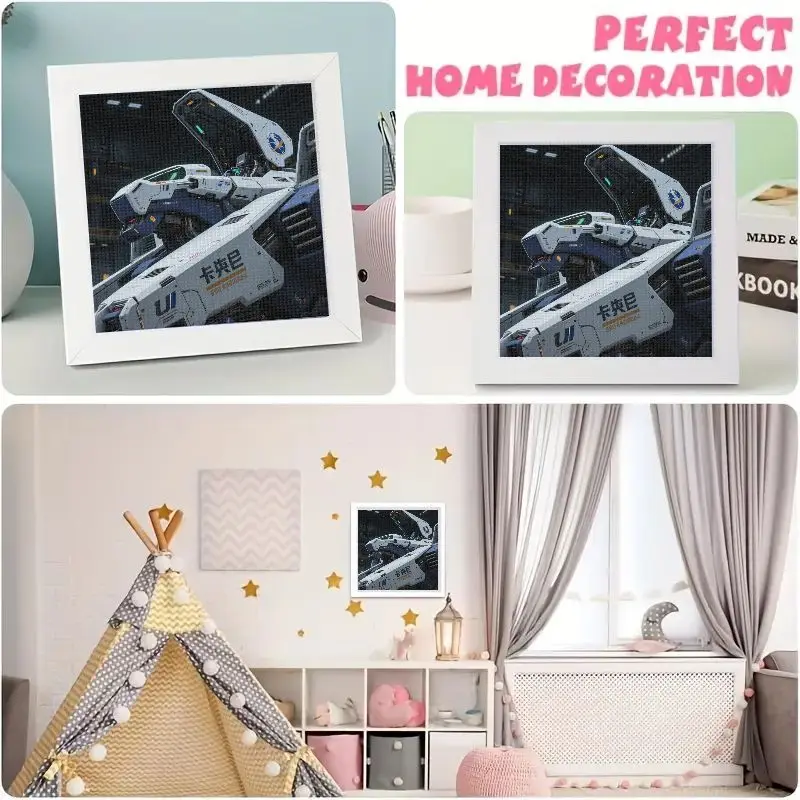 1 Set 5D DIY Diamond Painting Kit, Full Drill Futuristic Mech Robot Diamond Art, Sci-Fi Gundam-Style Mecha Design Wall Decor, 40