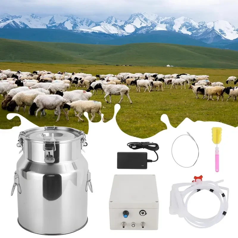Automatic Pulsating Goat Milking Machine 5L Stainless Steel Bucket Food Grade Silicone Cups Tubes 110V 240V Portable