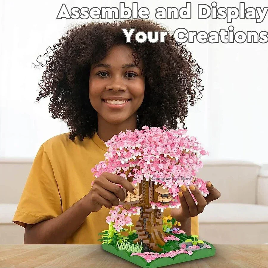 2000 pezzi fai da te Cherry Bonsai Tree Building Assembly Set Mini Brick Cherry Blossom Tree House ottimo regalo per bambini e adulti