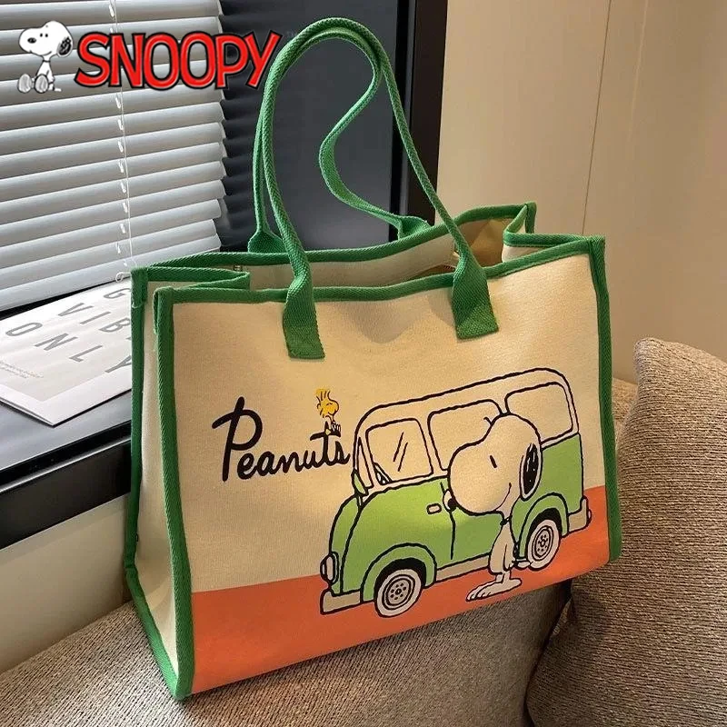 Snoopy Cartoon Tote Bag torba płócienna Kawaii o dużej pojemności damska moda przenośne torby na zakupy z śliczny nadruk PU