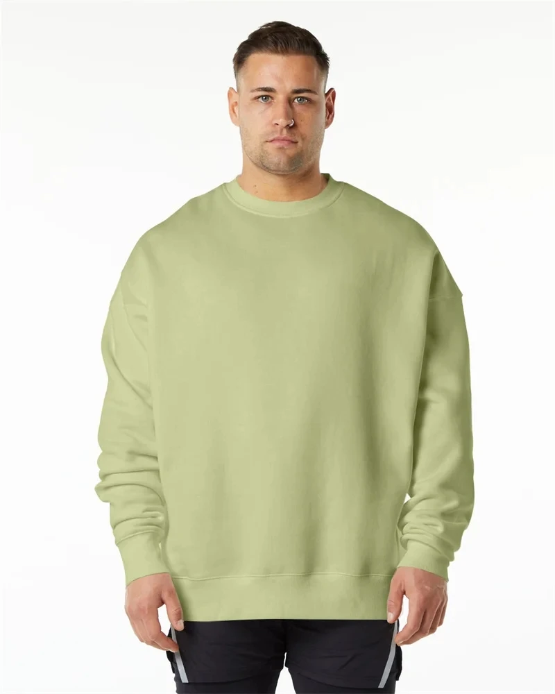 

New autumn winter Plush thickened round neck Training sweatshirt men loose pullover solid color oversize fashion sports sweater