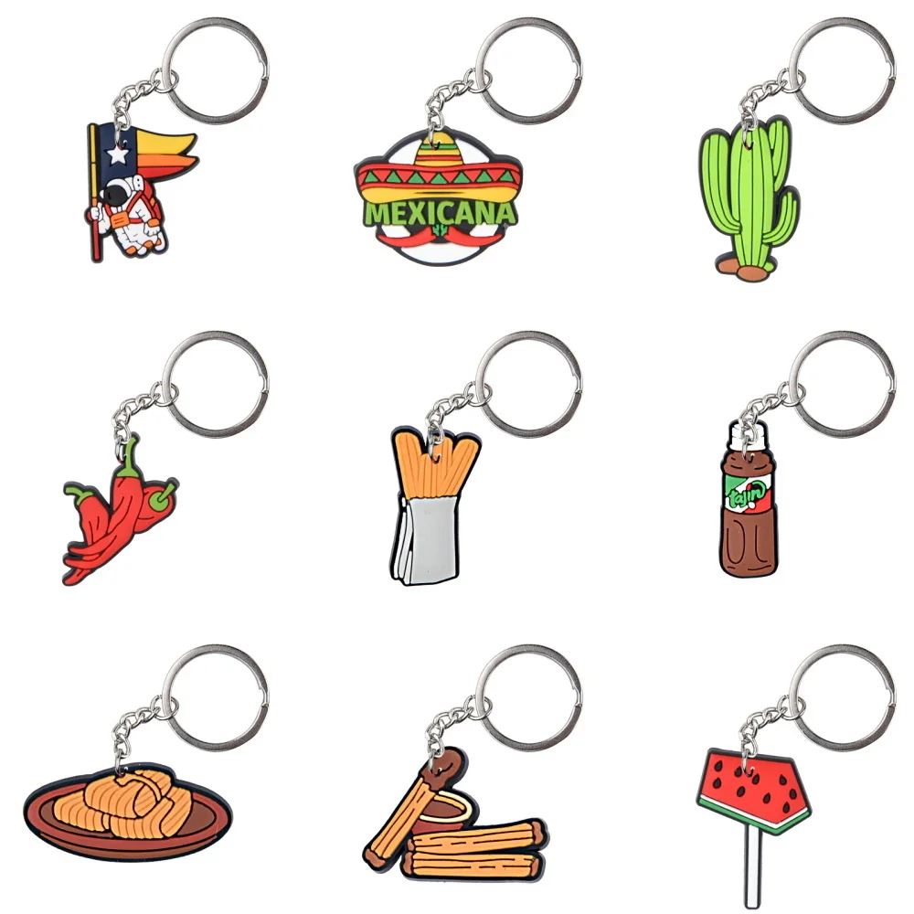 1pcs Mexico Food Juice Keychains Boys Girls Deep-fried Keyrings Kids Cookie Dough Sticks Key Chains Key Rings For Party Favor