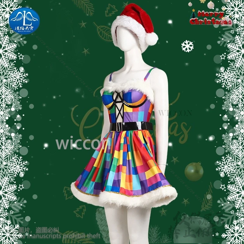 2024 New Santa Hat For Mrs Claus Christmas Costume Dress Lolita Women Girls Halloween Christmas Fancy Party Cosplay Customized