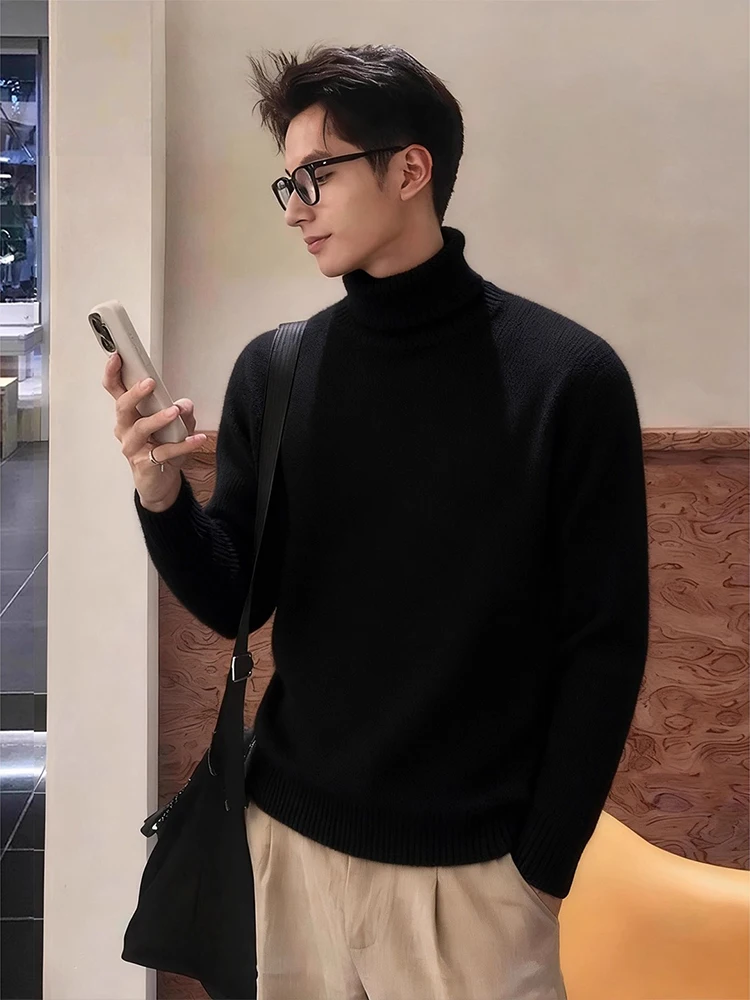 

Laid-ba Bla High-ne Fce Lined Men's Knitwear Winter Warm Inner Wear American Sle Sweater Comfortable Soft Polyester