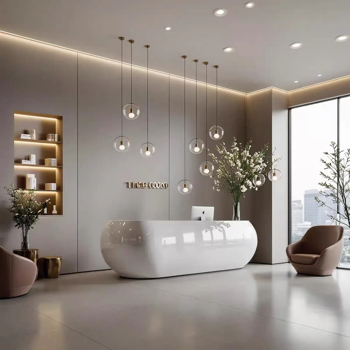 Customized Shaped Cashier Reception Desk Fiberglass Reception Rounded Office Reception Desk