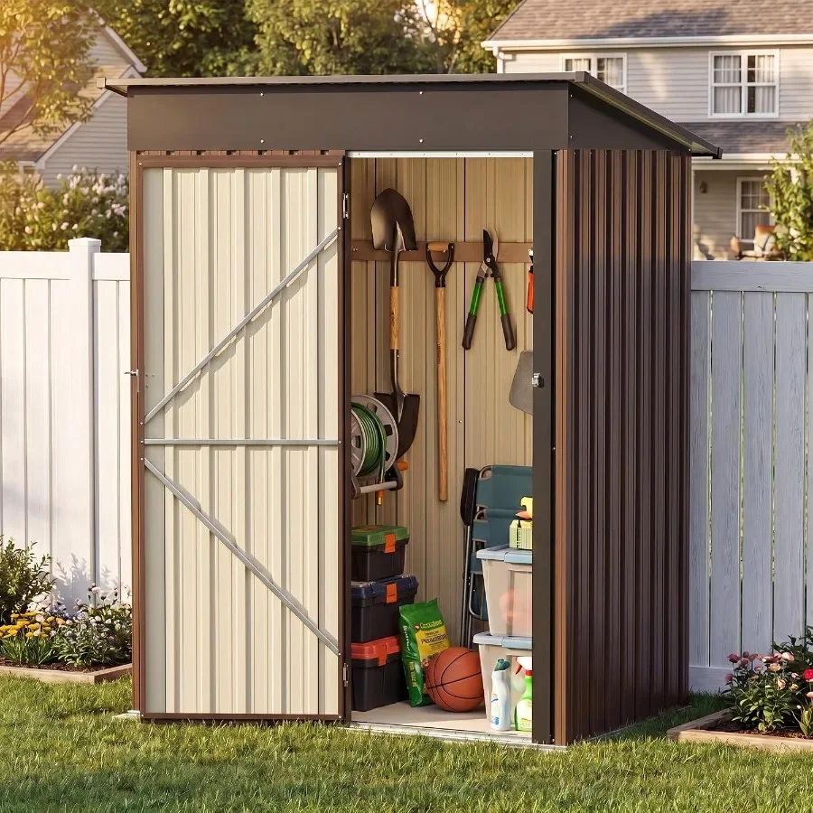 5 x 3 Feet Outdoor Storage, Tool with Lockable Door, Air Vent and Sloped Roof for Backyard, Patio