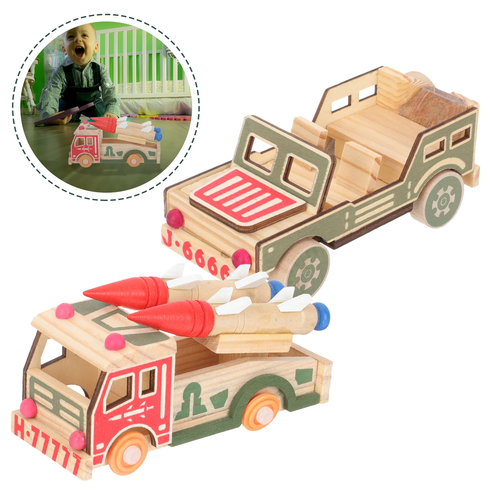 2 Pcs Wooden Toy Car Decoration Helicopter Mini Play Models Vehicle Child