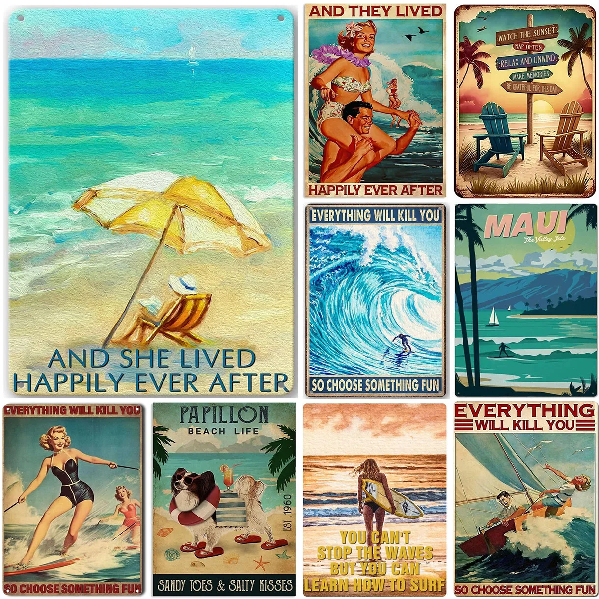 

And They Lived Happily Ever After Beach Aluminum Metal Tin Signs Retro Posters Plaque Wall Decor for Indoor Wall Decoration
