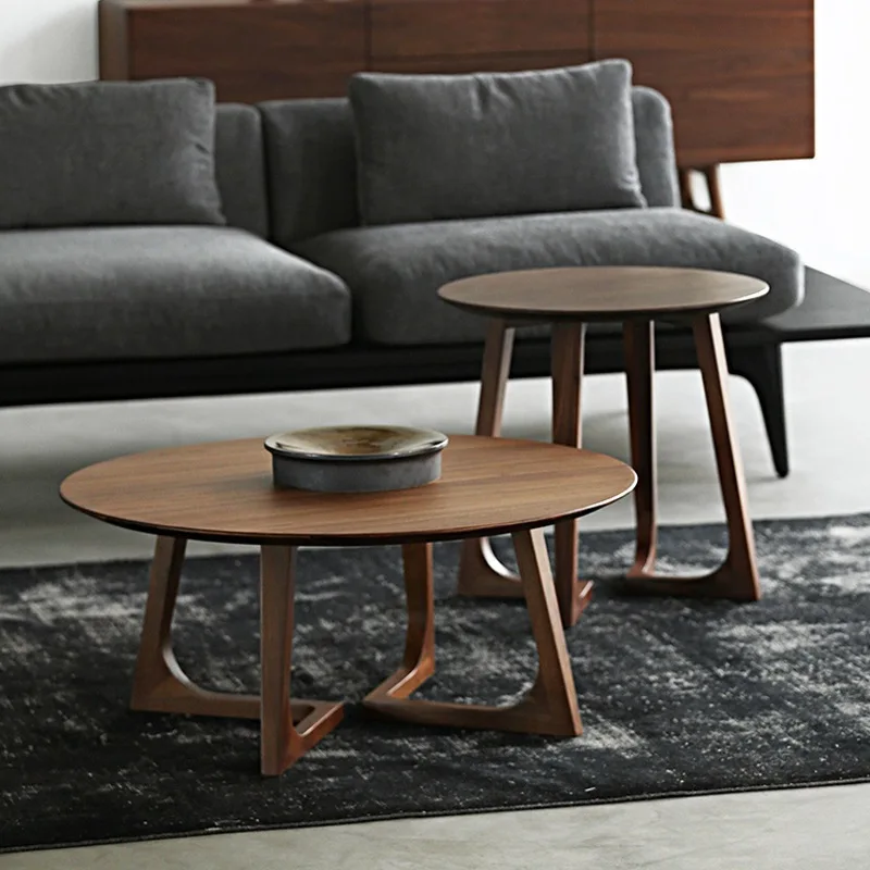 Creative sofa side small round table, solid wood round coffee table combination, living room child and mother coffee table