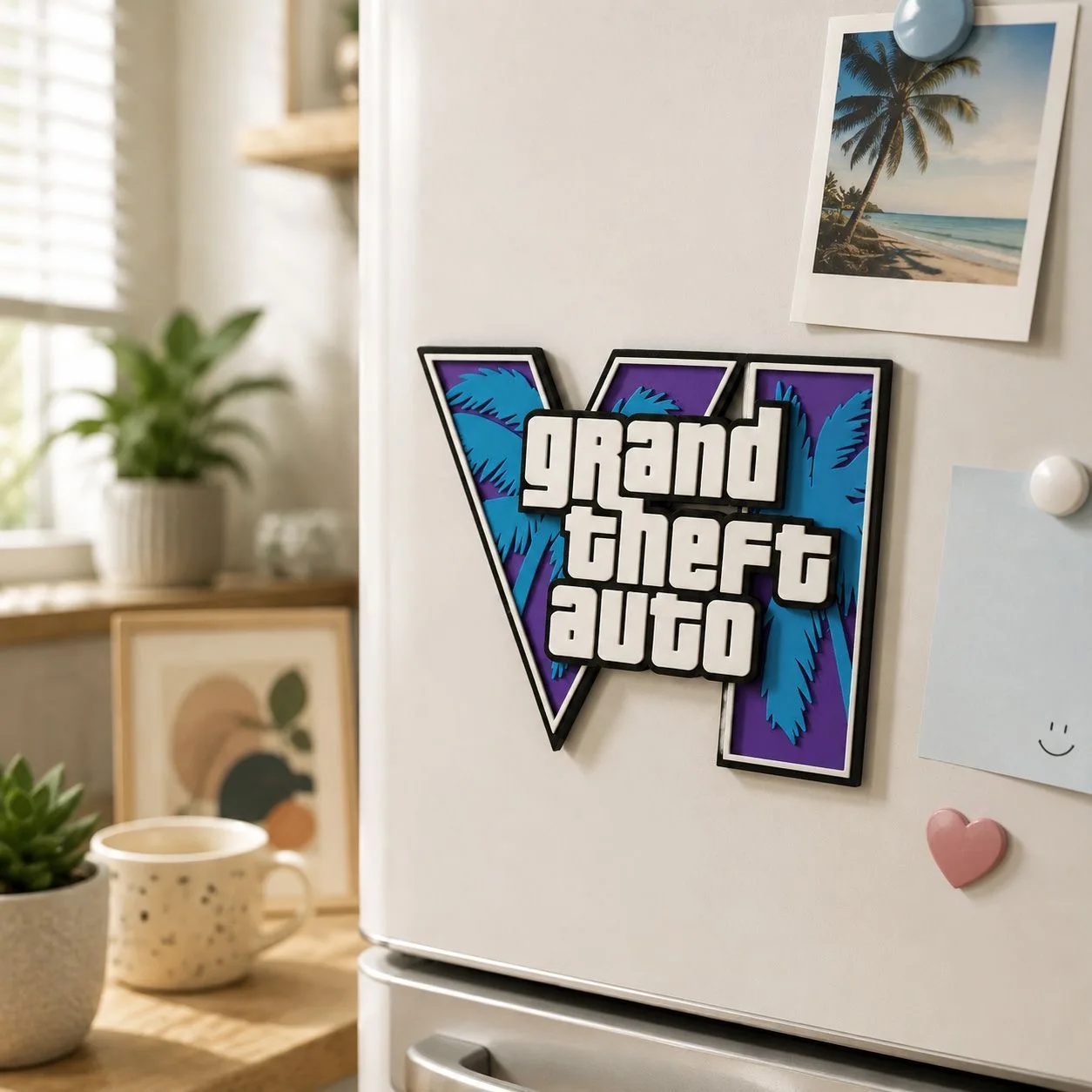 GTA6 3D Printed Logo Magnetic Sticker Fridge Magnet GTA Series Peripheral Sign Decor Creative Collect Ornament Gifts Gamer Fans view 3
