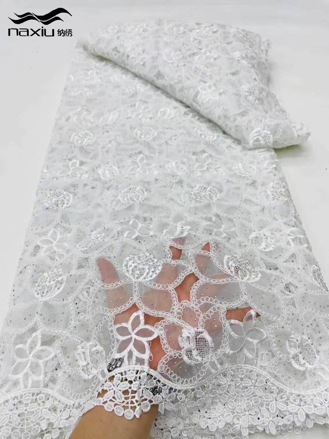 

Madison 2025 Latest African 3D Chiffon Lace Fabric Embroidery French Mesh Lace Fabric With Sequins Nigerian Stones Tulle Lace