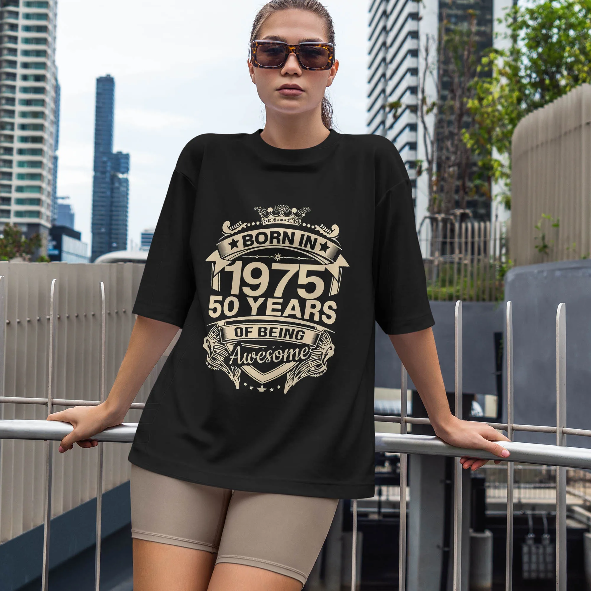 

50 Years Of Being Awesome Born in 1975 50th Birthday Gift, Harajuku Short Sleeve T-Shirt, 100% Cotton Graphics Tops