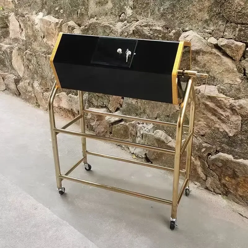 Prize Draw Box Hand-Cranked Acrylic Raffle Drum in Clear Black Red Gold Acrylic Raffle Ticket Spinner with 1000 Tickets