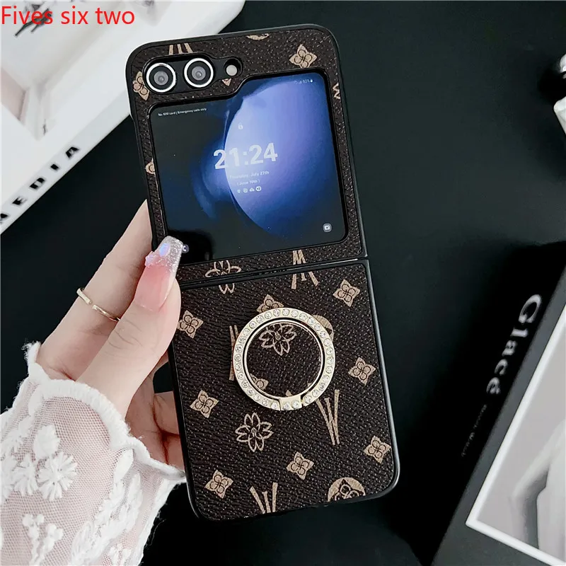 Geometric Stripes Ring Holder Case For Samsung Galaxy Z Flip 6 5 4 3 2 1 ZFlip5 ZFlip4 Flip3 Diamond Bling Shockproof Hard Cover